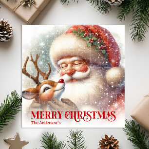 Süßer Weihnachtsmann Rudolph personalisierter Feie Puzzle