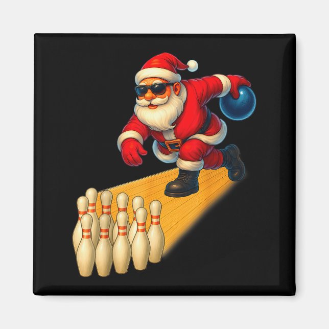 Süßer Weihnachtsmann spielt Bowlingkugel und Pins  Magnet (Vorne)