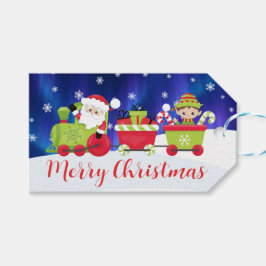 Süßer Weihnachtsmann und Elfenzug Geschenkanhänger