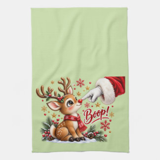 Süßer Weihnachtsmann und Nasenstupser vom Rentier Geschirrtuch