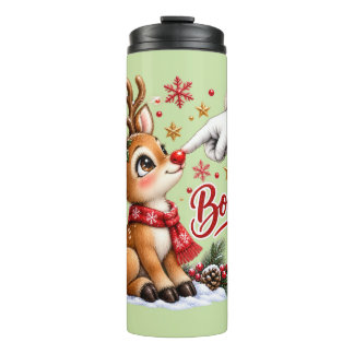 Süßer Weihnachtsmann und Nasenstupser vom Rentier Thermosbecher