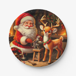 Süßer Weihnachtsmann und Rentiere Pappteller