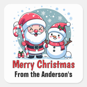 Süßer Weihnachtsmann und Schneemann Weihnachten Cu Quadratischer Aufkleber