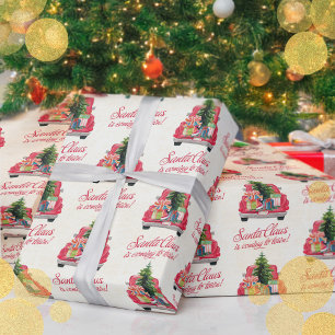 Süßer Weihnachtsmann Vintage-Roter LKW mit Geschen Geschenkpapier