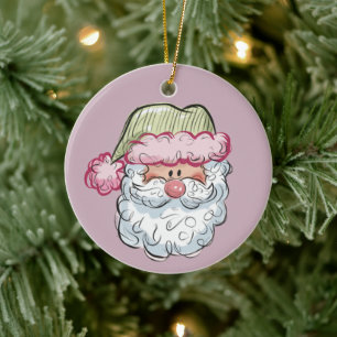 Süßer Weihnachtsmann Weihnachten Pink  Keramik Ornament