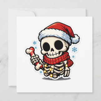 Süßer Weihnachtsskelett mit Zuckerrohr Kawaii Dankeskarte
