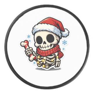 Süßer Weihnachtsskelett mit Zuckerrohr Kawaii Eishockey Puck