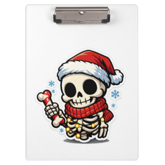 Süßer Weihnachtsskelett mit Zuckerstange Kawaii Klemmbrett