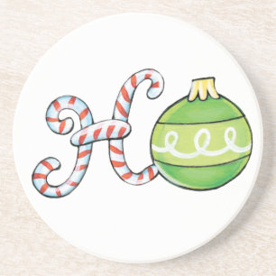 Süßer Weihnachtstext, Ho in Candy Cane-Ornamenten Sandstein Untersetzer
