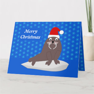 Süßer Weihnachtswalross und Schneeflocken Custom Karte