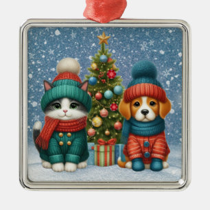 Süßer Weihnachtswelpe und Kätzchen Ornament Aus Metall