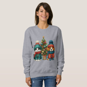 Süßer Weihnachtswelpe und Kätzchen Sweatshirt