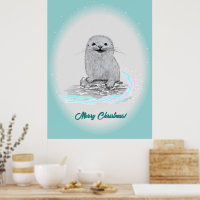 Süßer weißer Baby Seeotter, Frohe Weihnachten