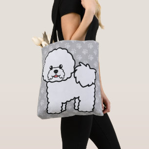 Süßer weißer Bichon Frise Cartoon-Hund auf Grau