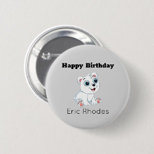 Süßer weißer Eisbär auf grauem Geburtstag Button