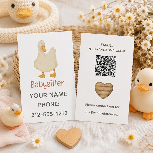 Süßer Weißer Entenherz Babysitter QR Code Visitenkarte (Von Creator hochgeladen)