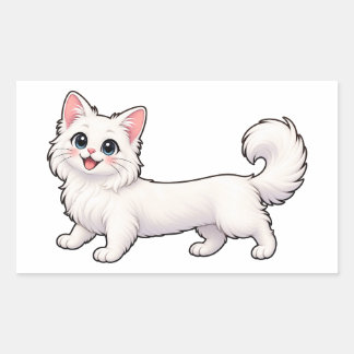 Süßer Weißer Katze-Dachshund-Aufkleber – Kawaii-La Rechteckiger Aufkleber