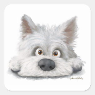 Süßer weißer Scottish Terrier Cartoon Quadratischer Aufkleber