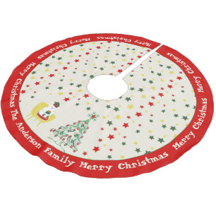 Süßer weißer Teddybär und Tannenbaum Frohe Weihnac Polyester Weihnachtsbaumdecke