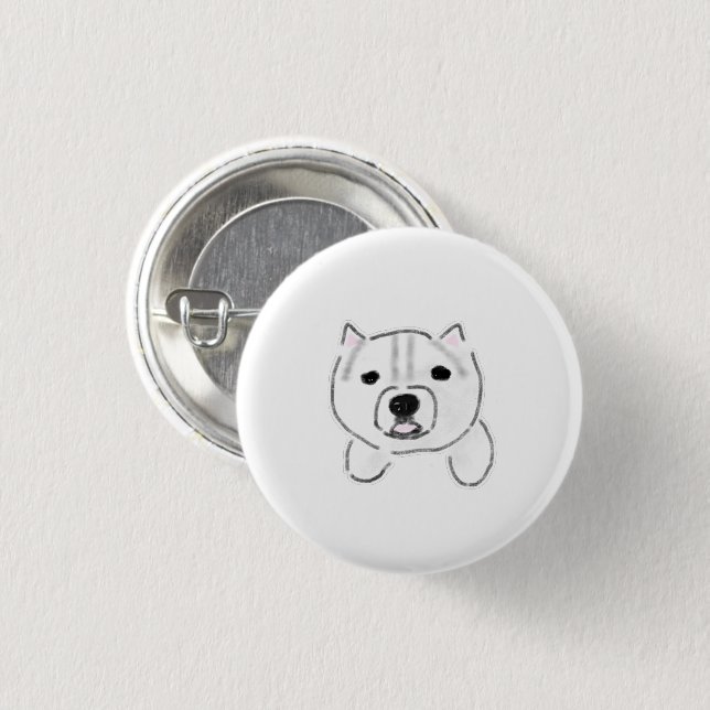 Süßer Weißer Terrier Neugieriger Welpe Personalisi Button (Vorne & Hinten)