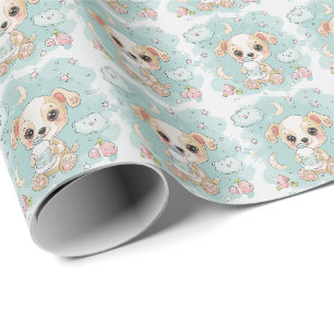 Süßer Welpe Baby Pastell Aquarell Muster Geschenkpapier