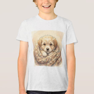 Süßer Welpe eingewickelt in eine gestrickte Decke Tri-Blend Shirt