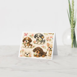 Süßer Welpe Floral Schmetterling – Whimsical-Hunde Karte