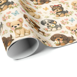 Süßer Welpe Floraler Schmetterling Geschenkpapier