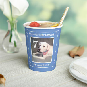 Süßer Welpe Hund Eins Foto Geburtstag Nummer 7 Bla Pappbecher