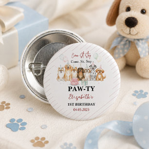 Süßer Welpe Hund Junge 1. Geburtstag Pawty Time Button