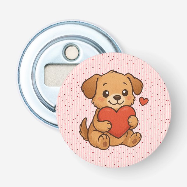 Süßer Welpe/Hund Valentinstag Flaschenöffner (Vorderseite)
