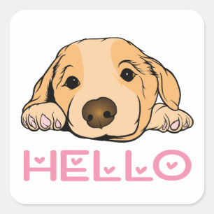 Süßer Welpe Hundeliebhaber Hallo Cartoon-Hund Quadratischer Aufkleber