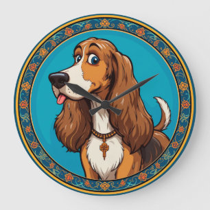 Süßer Welpe im bunten Cartoon-Stil Design Große Wanduhr