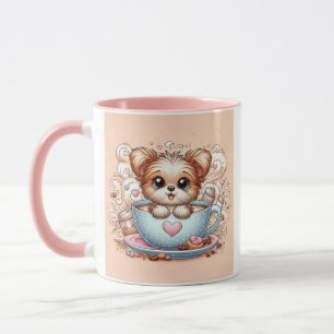 Süßer Welpe in der Kaffeetasse mit Herzen