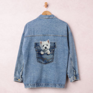 Süßer Welpe in einer Tasche Jeansjacke