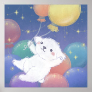 Süßer Welpe mit Ballons und Sternen Poster