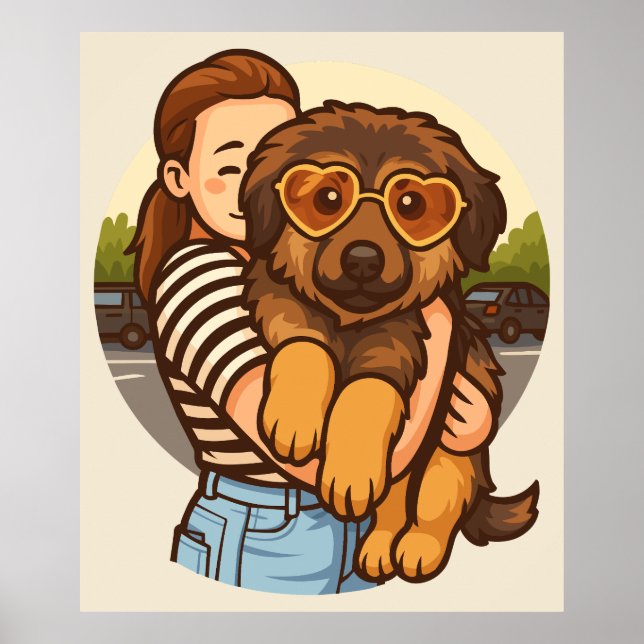 Süßer Welpe mit Herz-Sonnenbrille  Poster (Vorne)