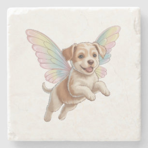 Süßer Welpe mit leuchtenden Feenflügeln — Magische Steinuntersetzer