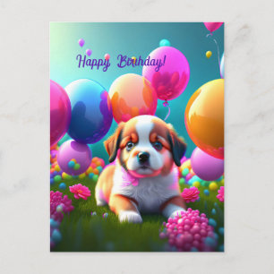 Süßer Welpe mit Luftballons - Geburtstag  Postkarte