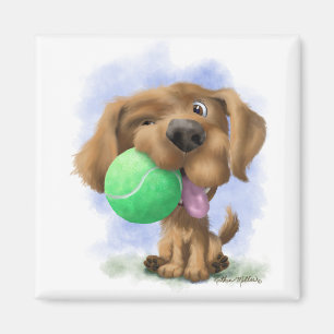 Süßer Welpe mit Tennisball Cartoon Magnet