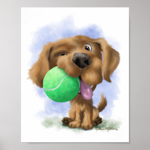 Süßer Welpe mit Tennisball-Cartoon Poster