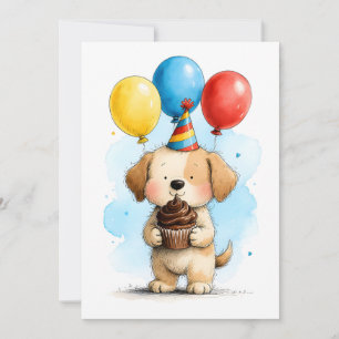 Süßer Welpe und Cupcake Kinder Geburtstag Flat Karte