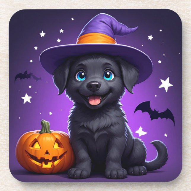 Süßer Welpen-Hexenhut Halloween 🐶 Getränkeuntersetzer (Vorderseite)