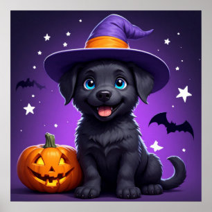 Süßer Welpen-Hexenhut Halloween 🐶 Poster