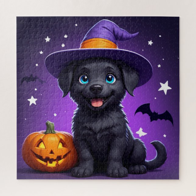 Süßer Welpen-Hexenhut Halloween 🐶 Puzzle (Vertikal)