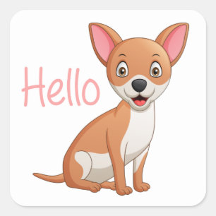 Süßer Welpen-Hund-Liebhaber Hallo Cartoon Chihuahu Quadratischer Aufkleber