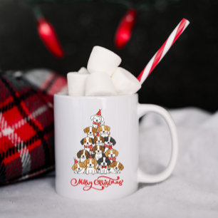 Süßer Welpen-Hund-Weihnachtsbaum-Stack Kaffeetasse