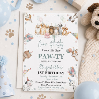 Süßer Welpen-Junge zum 1. Geburtstag | Pawty-Time Einladung