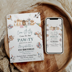 Süßer Welpen-Junge zum 1. Geburtstag Pawty-Time Einladung