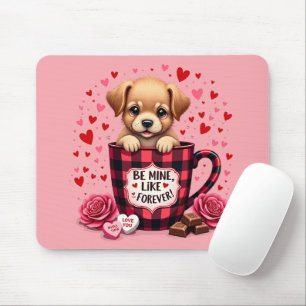 Süßer Welpen-Valentinstag-Buffalo-Karo-Mug Mousepad